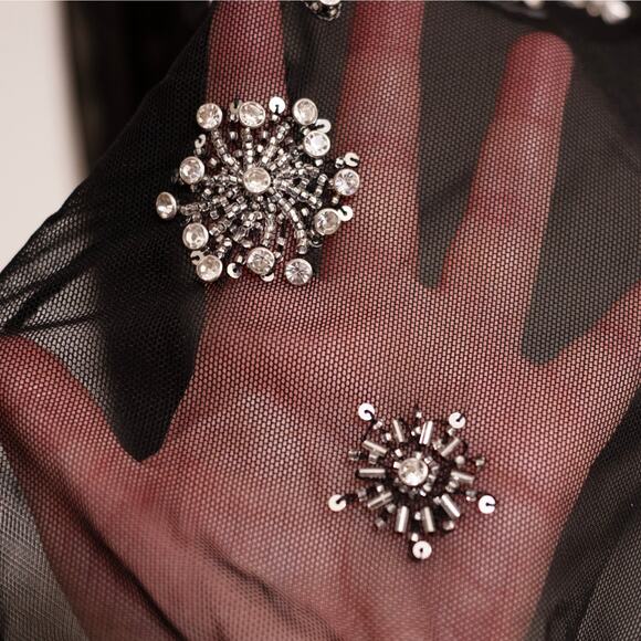 Cinq a Sept Shooting Star Mesh Turtleneck Top Black Embellished Sparkly NYE SZ M - Picture 7 of 9